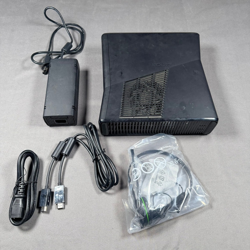 Microsoft Xbox 360 S Console 1439 Matte Black Slim Bundle Gaming No Controller
